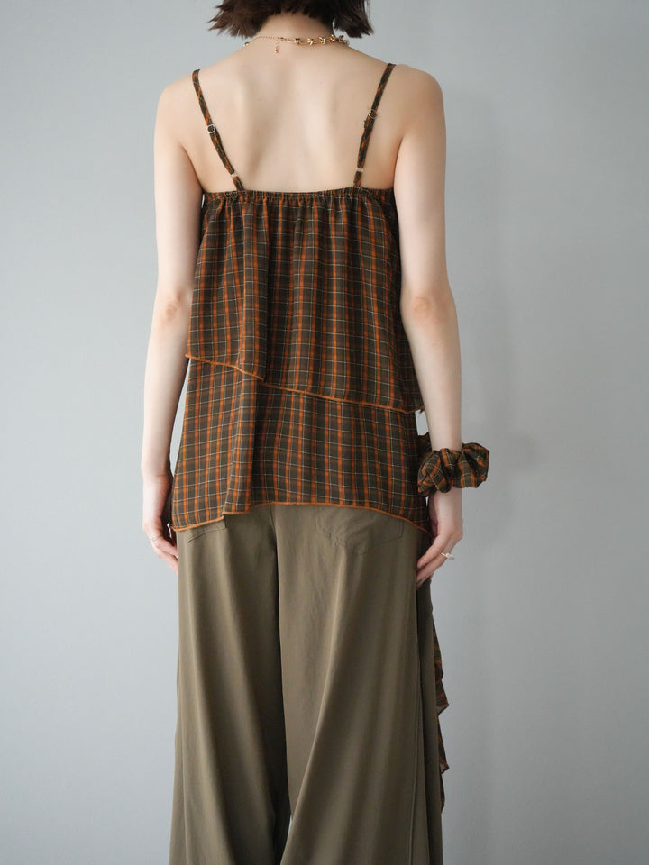 [予約]チェック柄ラッフルキャミソール/ブラウン