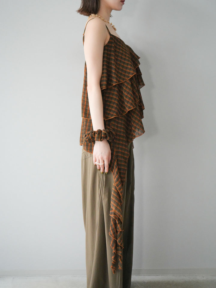 [予約]チェック柄ラッフルキャミソール/ブラウン