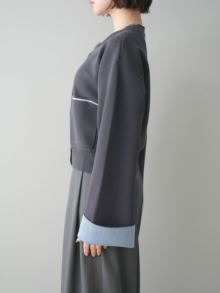 [予約]レーヨンポリダブルフェイスニットカーディガン/charcoal