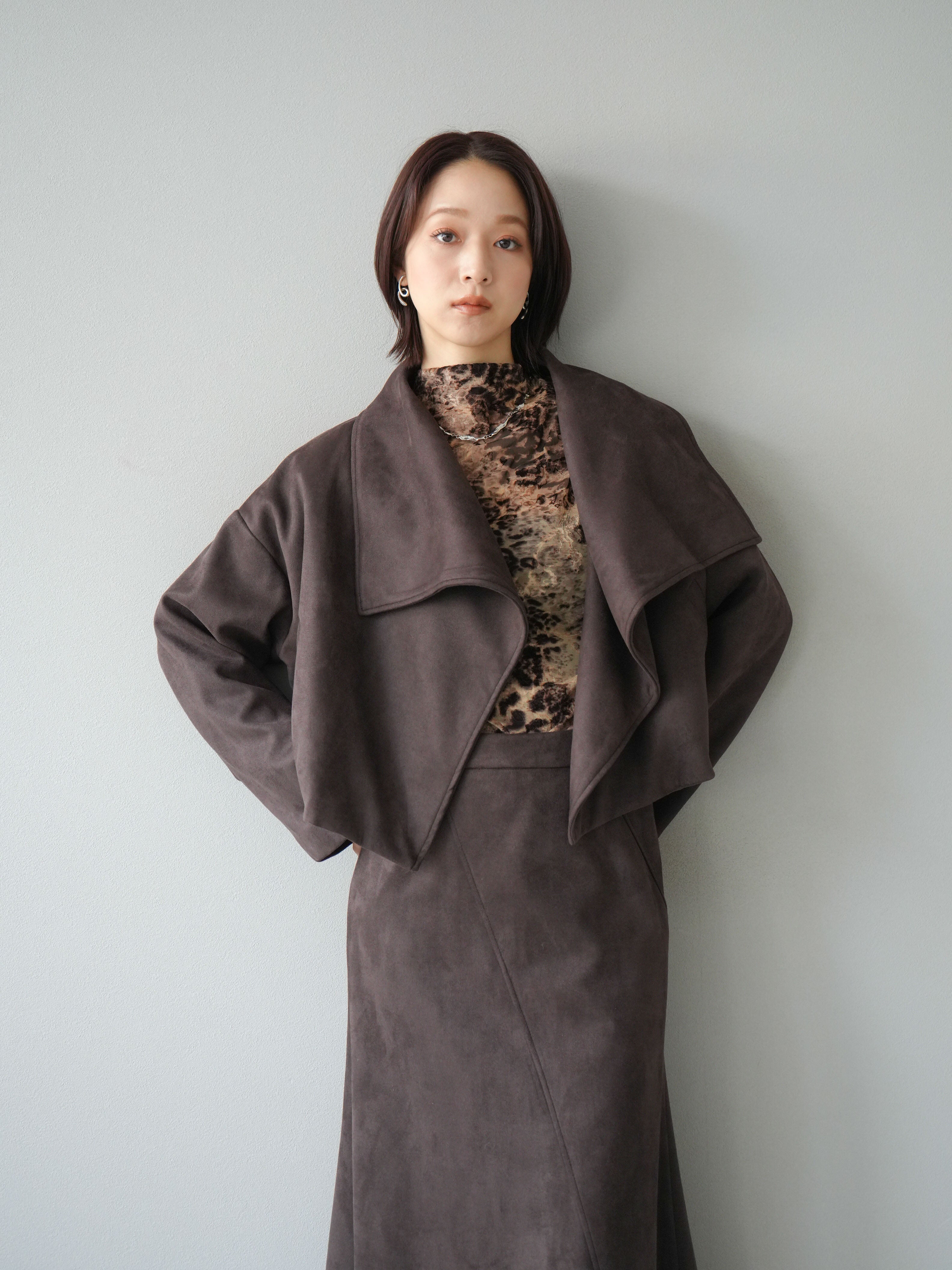 ◎新品未使用◎Age シアージャガードロングジャケット SET]スエードショートジャケット＆ロングスカートSET UP+