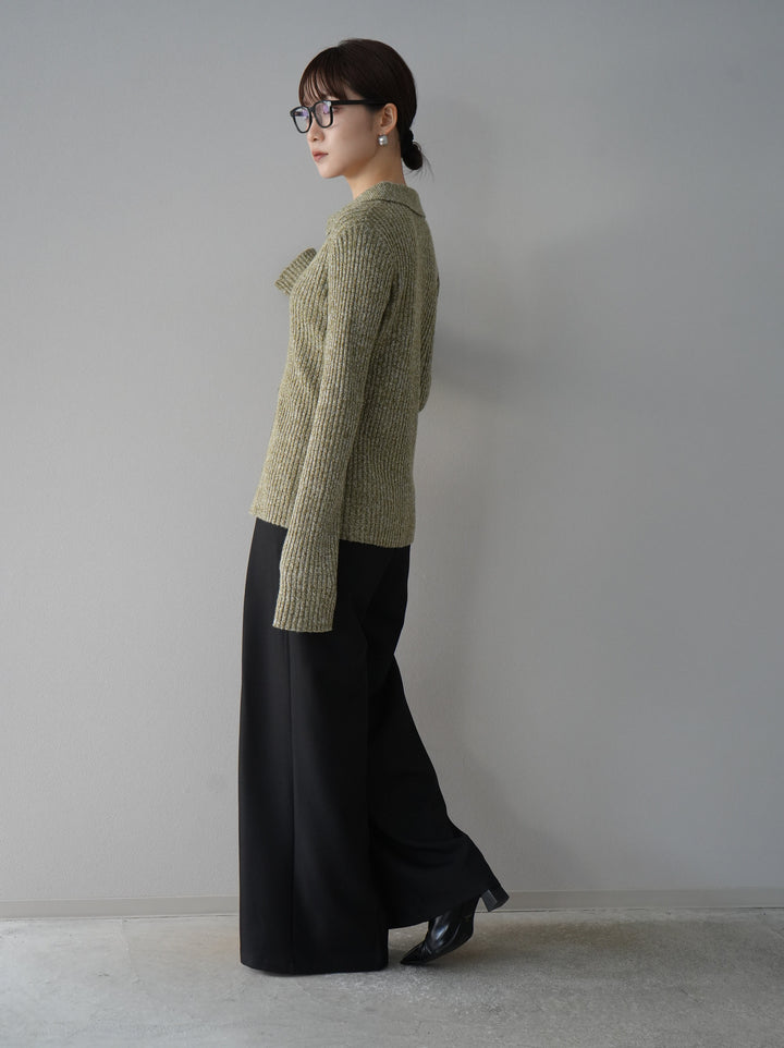 【預購】皮帶設計收口寬褲/黑