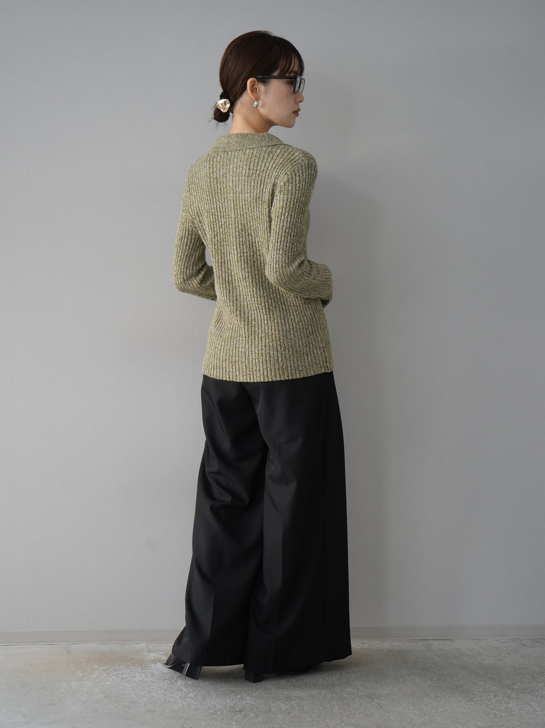 【預購】皮帶設計收口寬褲/黑