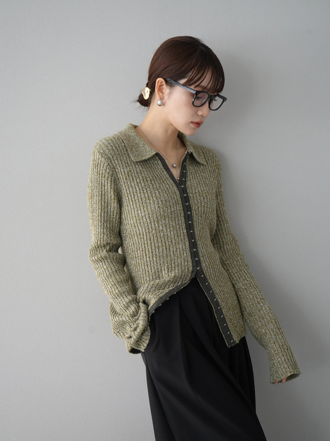 【預購】皮帶設計收口寬褲/黑