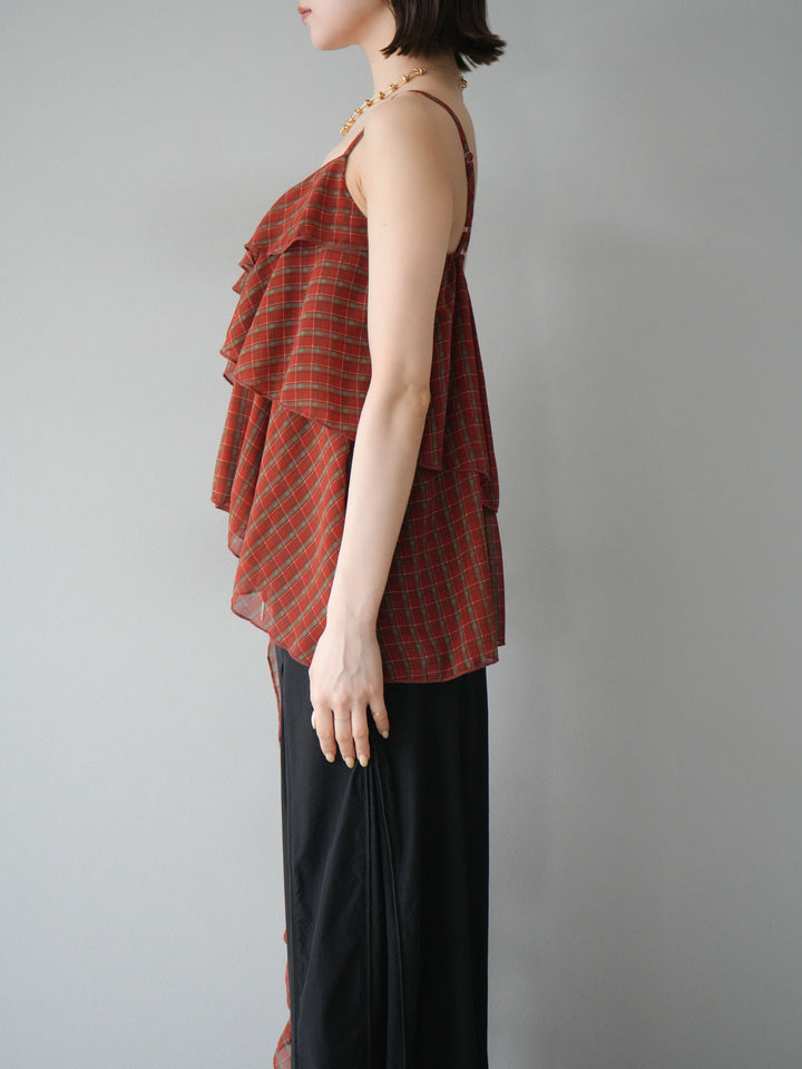 [予約]チェック柄ラッフルキャミソール/レッド