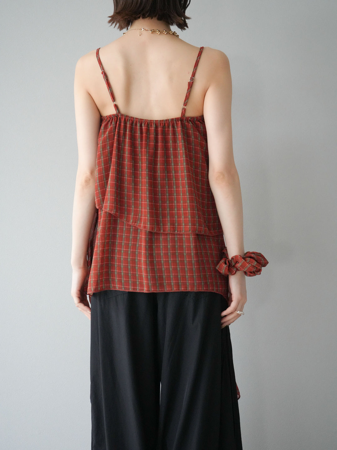 [予約]チェック柄ラッフルキャミソール/レッド