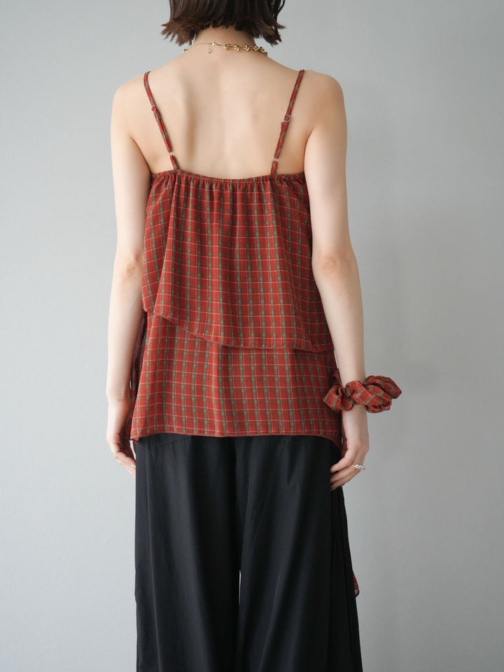 [予約]チェック柄ラッフルキャミソール/レッド