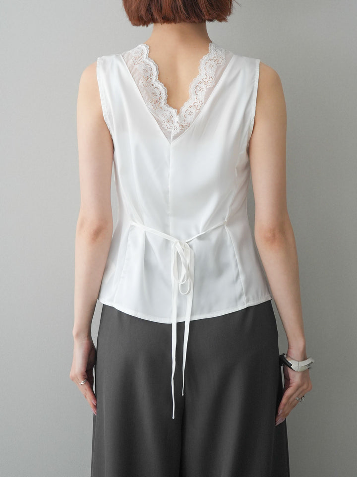 [予約]ノースリサテンレースキャミソール/white