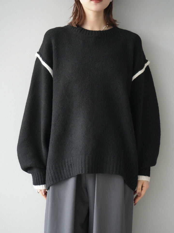 [予約]バイカラーパイピングニットプルオーバー/black