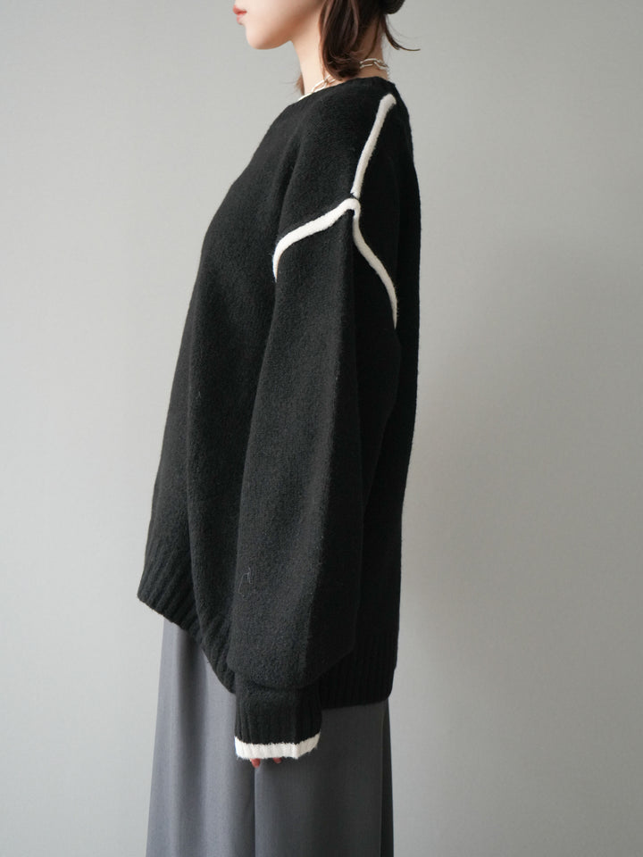 [予約]バイカラーパイピングニットプルオーバー/black