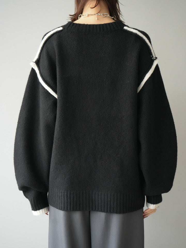 [予約]バイカラーパイピングニットプルオーバー/black