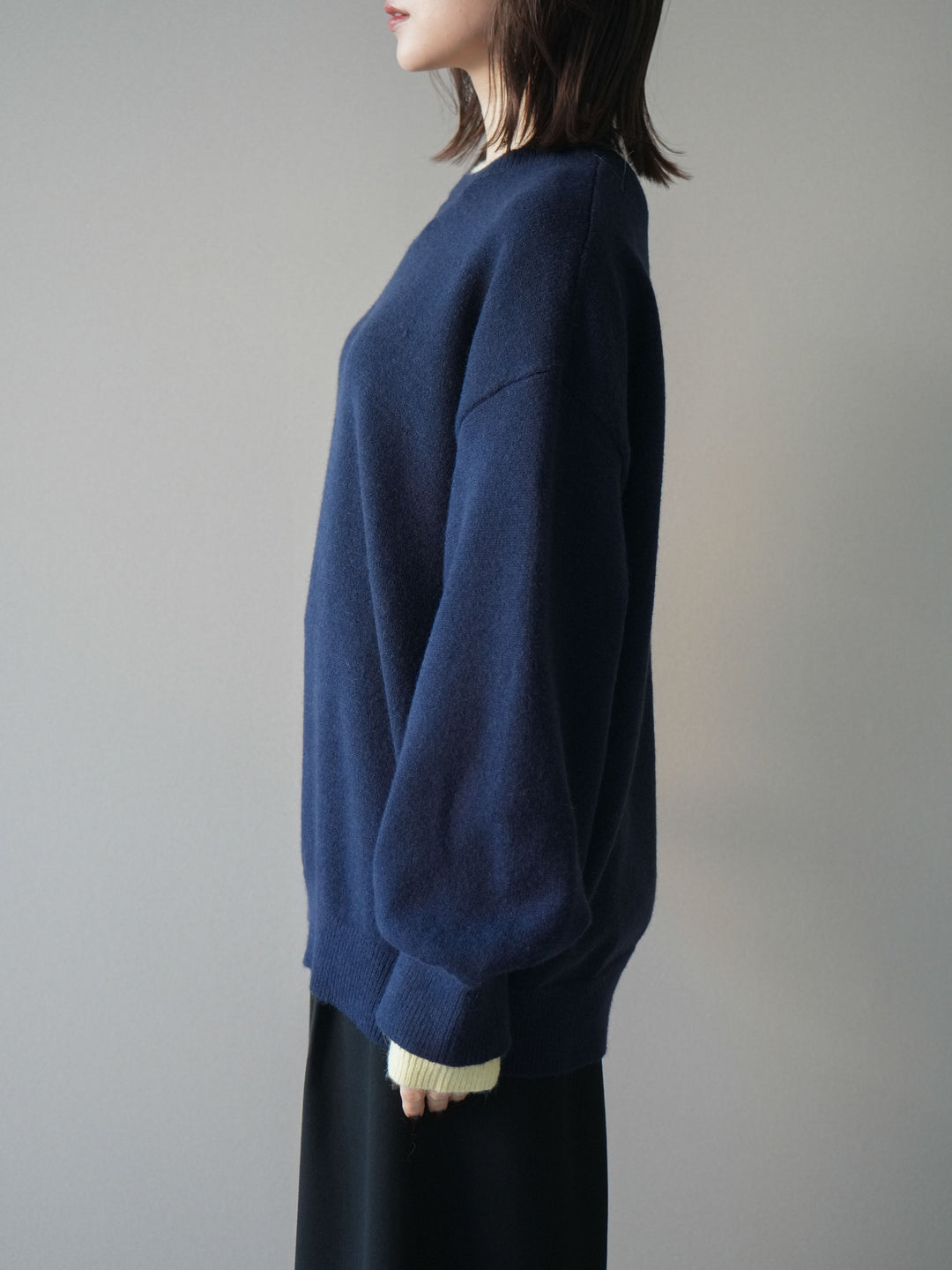 [予約]ヘンリーネック配色レイヤードニットプルオーバー/navy