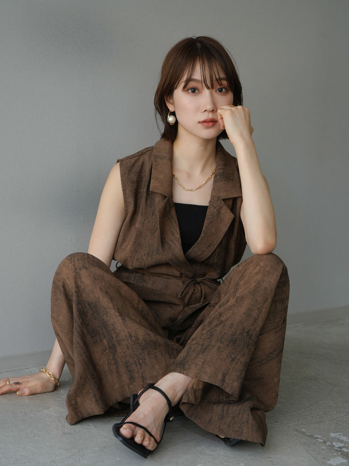 [SET] Nuanced Pattern Tailored Gilet &amp; Pants SET UP