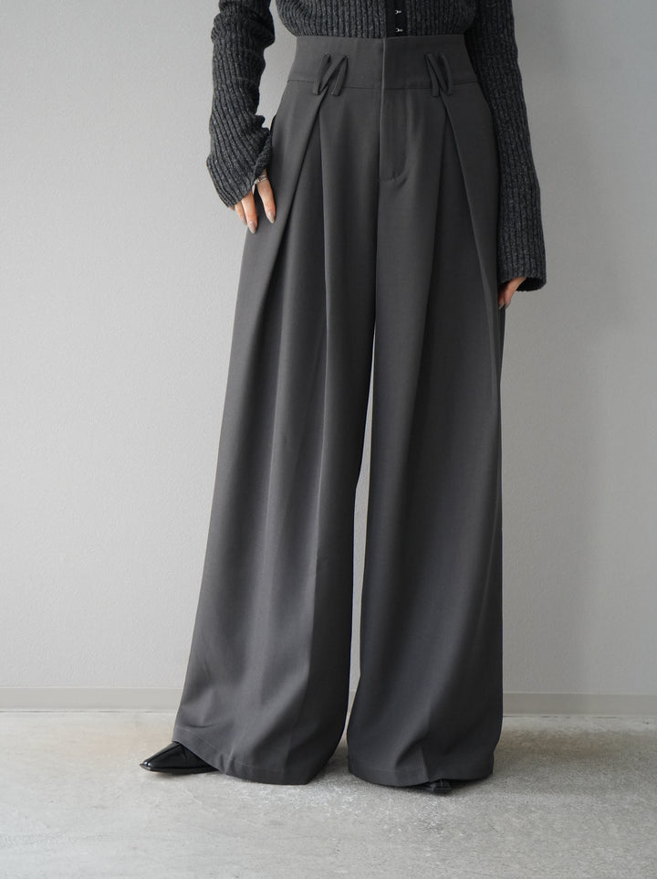 【預購】皮帶設計收腰寬褲/灰
