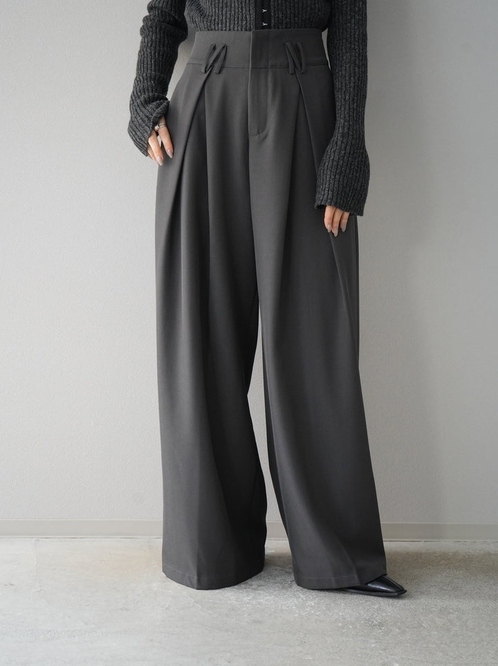 【預購】皮帶設計收腰寬褲/灰
