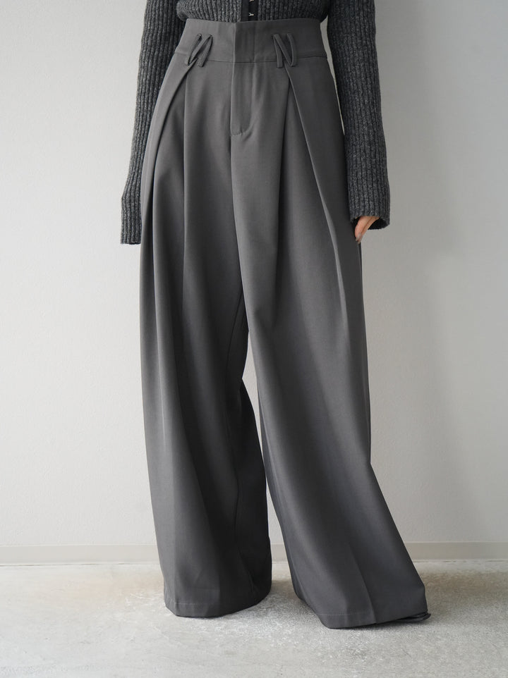 【預購】皮帶設計收腰寬褲/灰