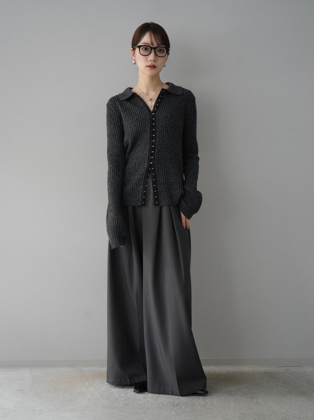 【預購】皮帶設計收腰寬褲/灰