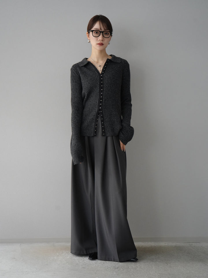 【預購】皮帶設計收腰寬褲/灰