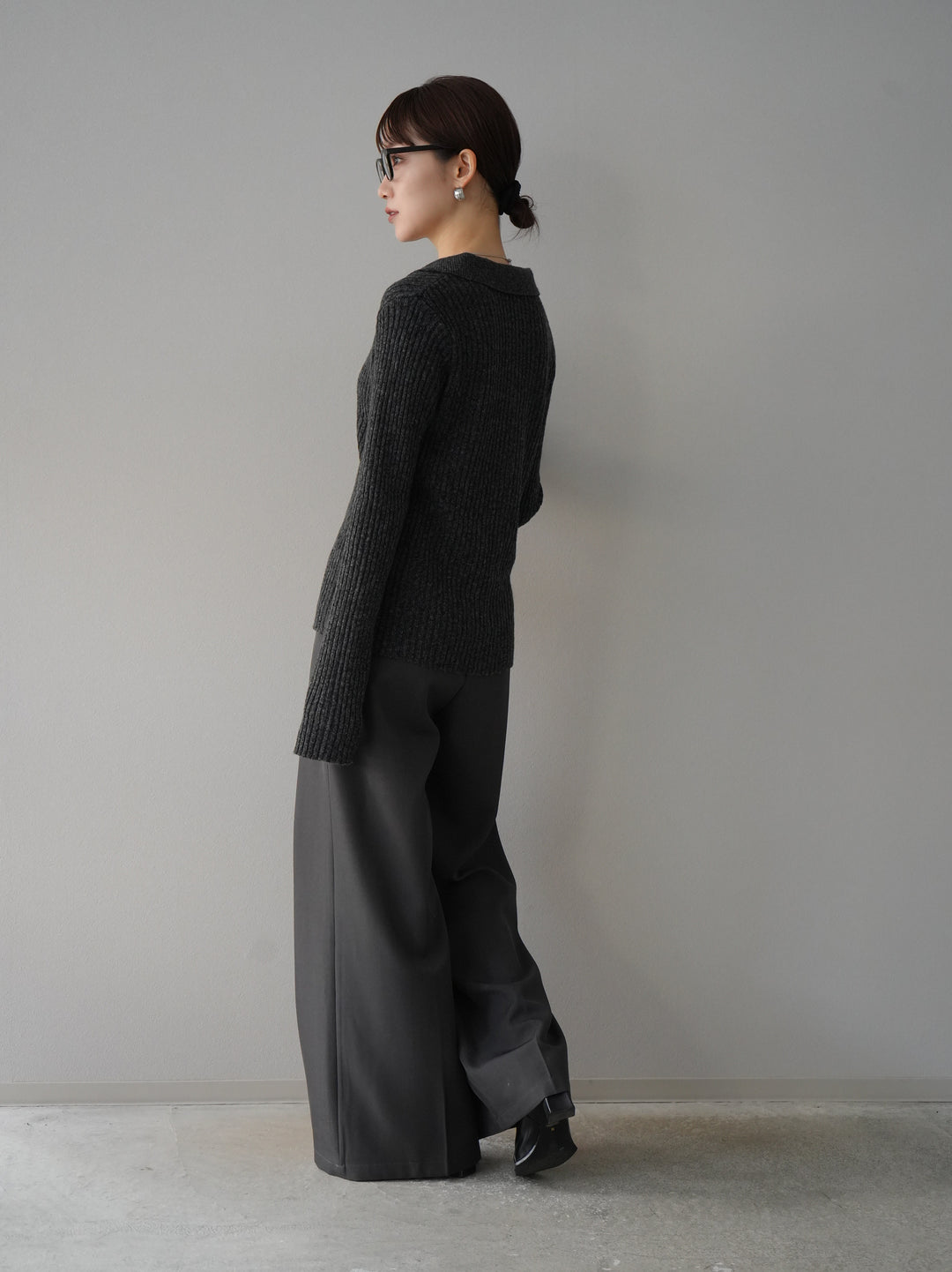 【預購】皮帶設計收腰寬褲/灰