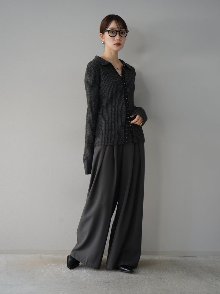 【預購】皮帶設計收腰寬褲/灰