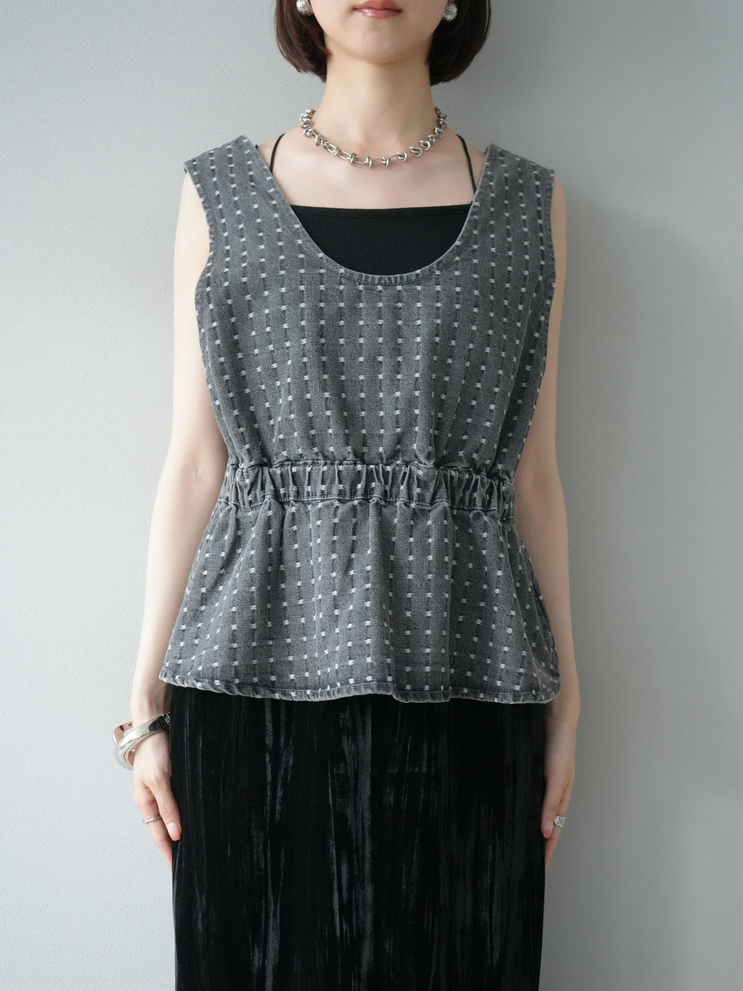 [予約]ジャガードデニム２WAYビスチェ/ブラック