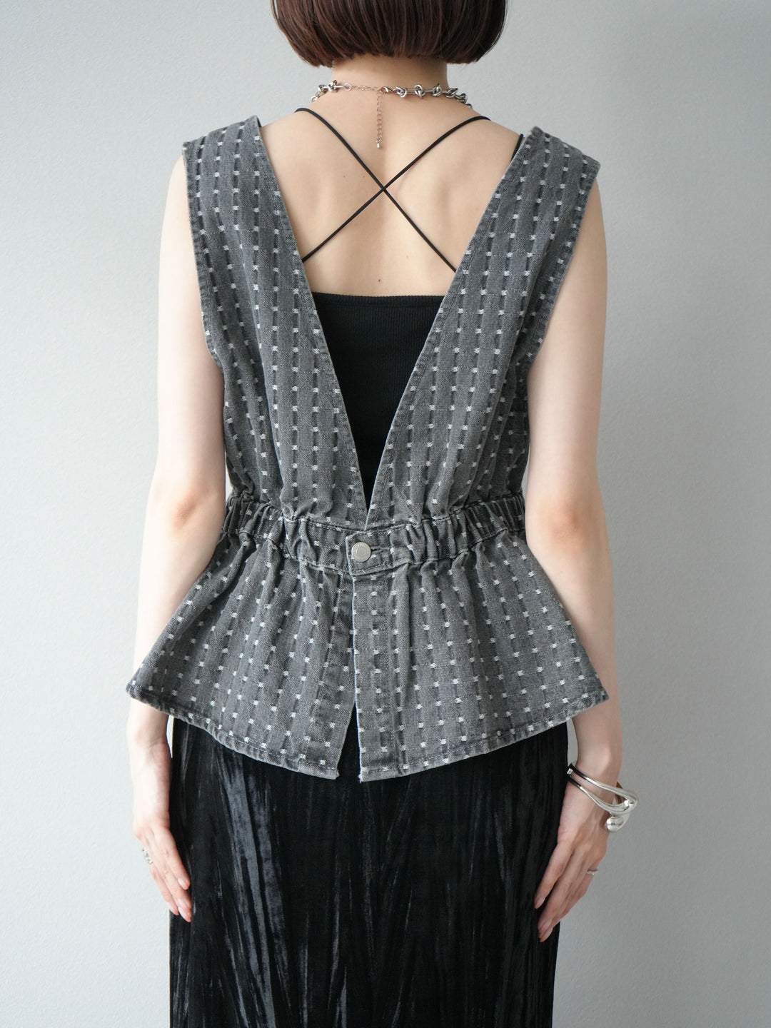 [予約]ジャガードデニム２WAYビスチェ/ブラック