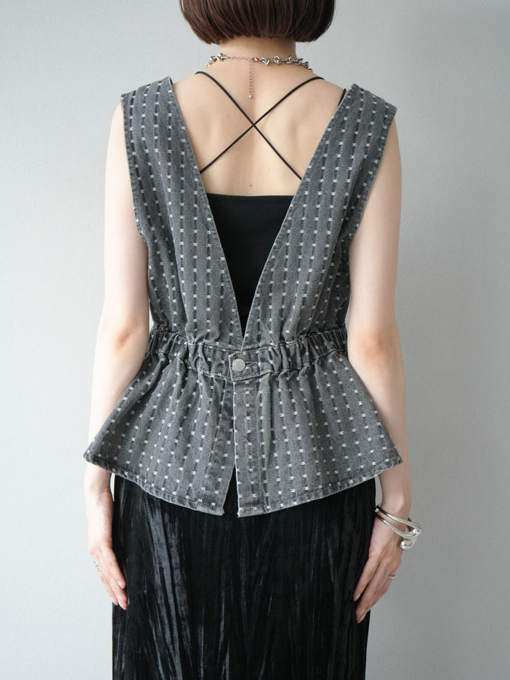 [予約]ジャガードデニム２WAYビスチェ/ブラック