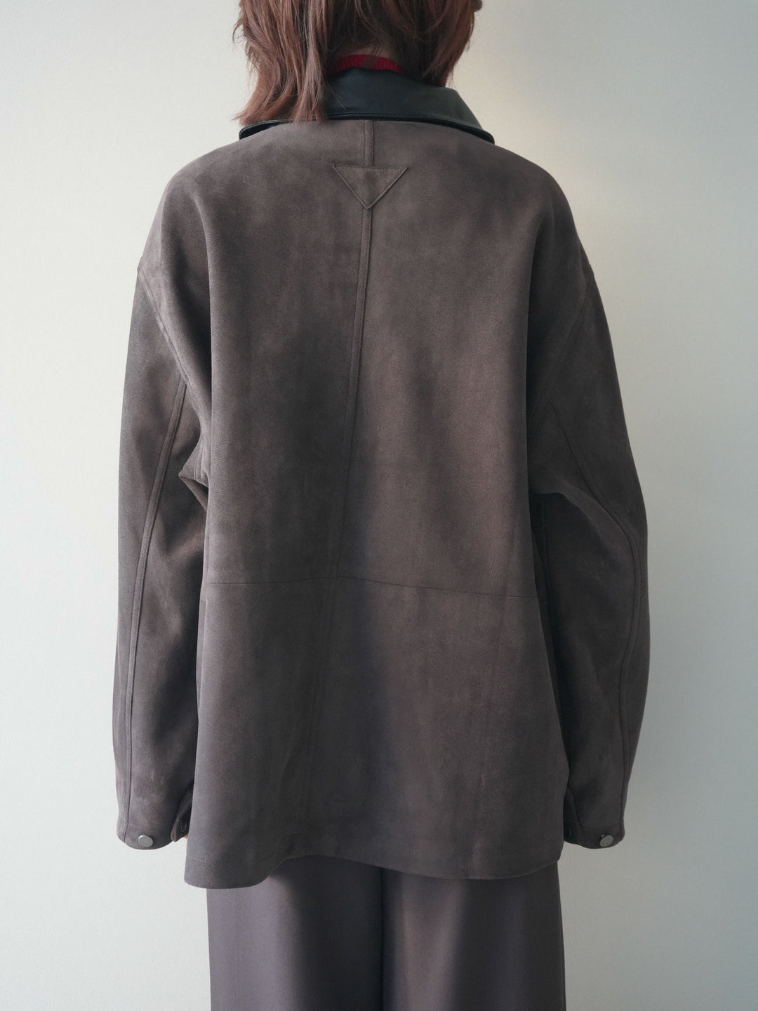 [予約]襟レザーステンカラースエードジャケット/brown