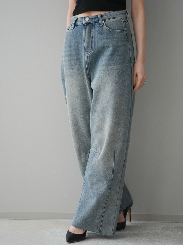 [予約]裏起毛カットオフカーブデニムパンツ/blue