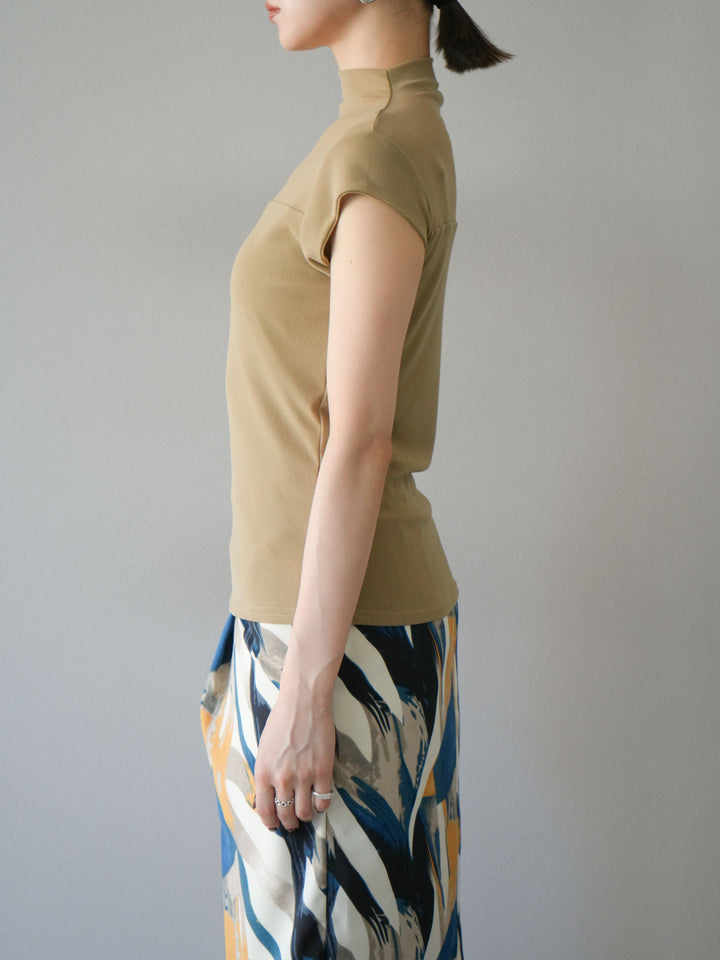 [予約]シアー切替ストレッチトップス/ベージュ