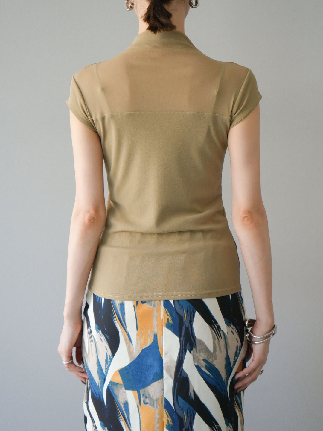 [予約]シアー切替ストレッチトップス/ベージュ