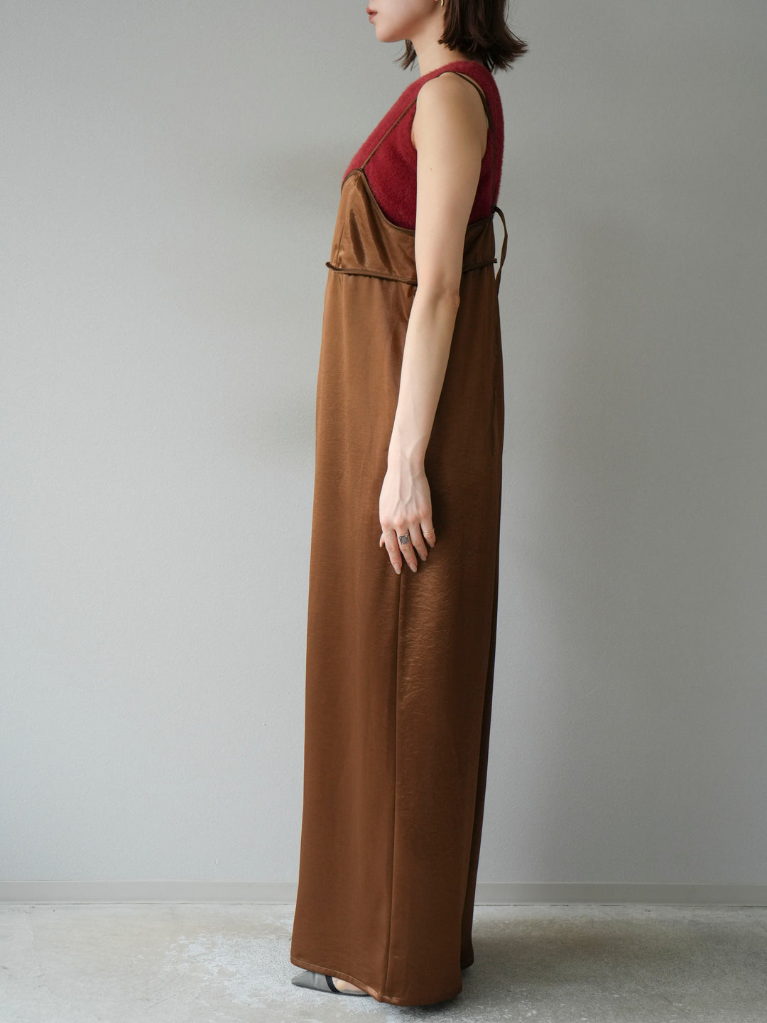 [予約]サテンビスチェオールインワン/ブラウン