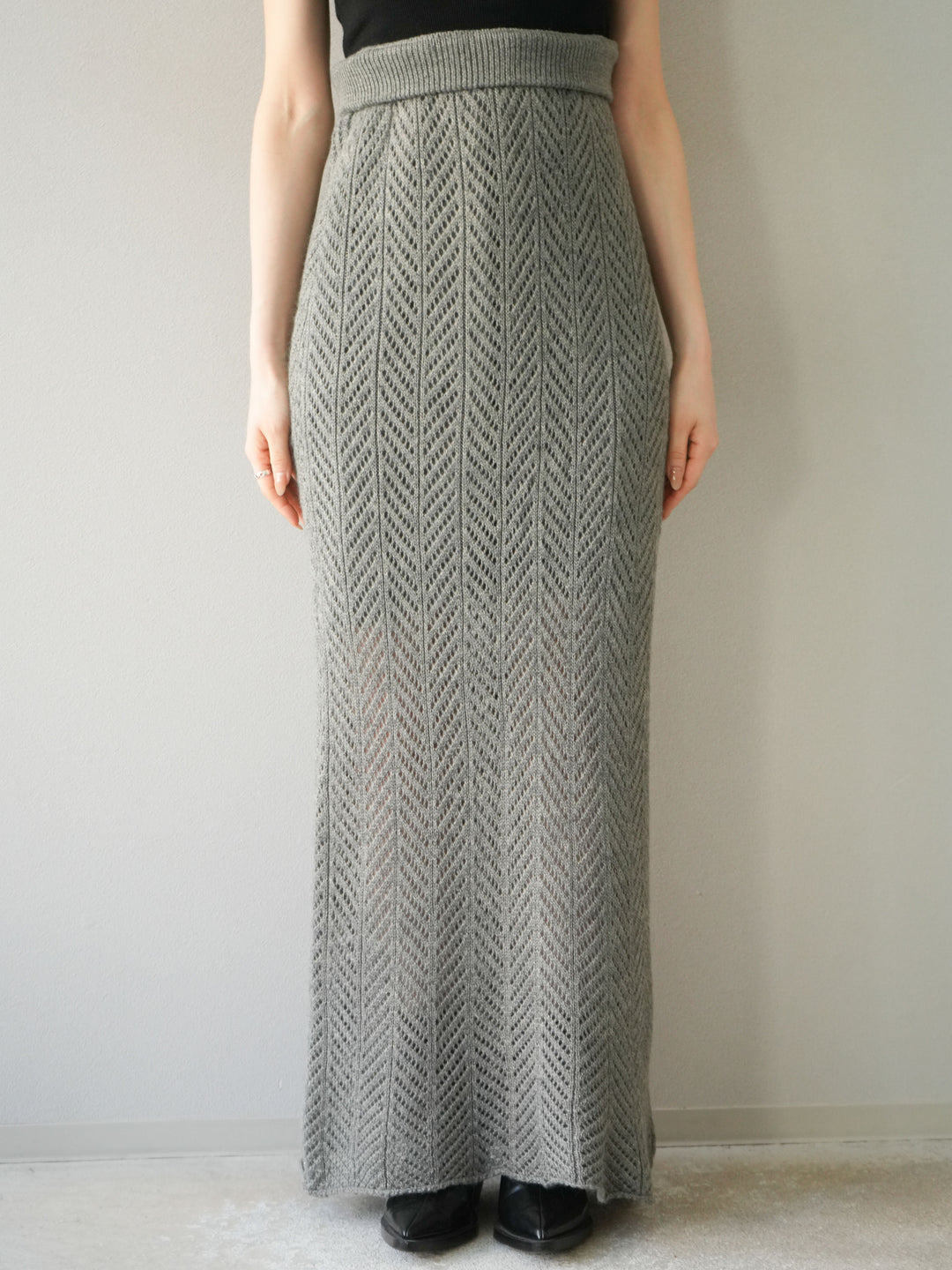 [予約]透かし編みニットスカート/グレー