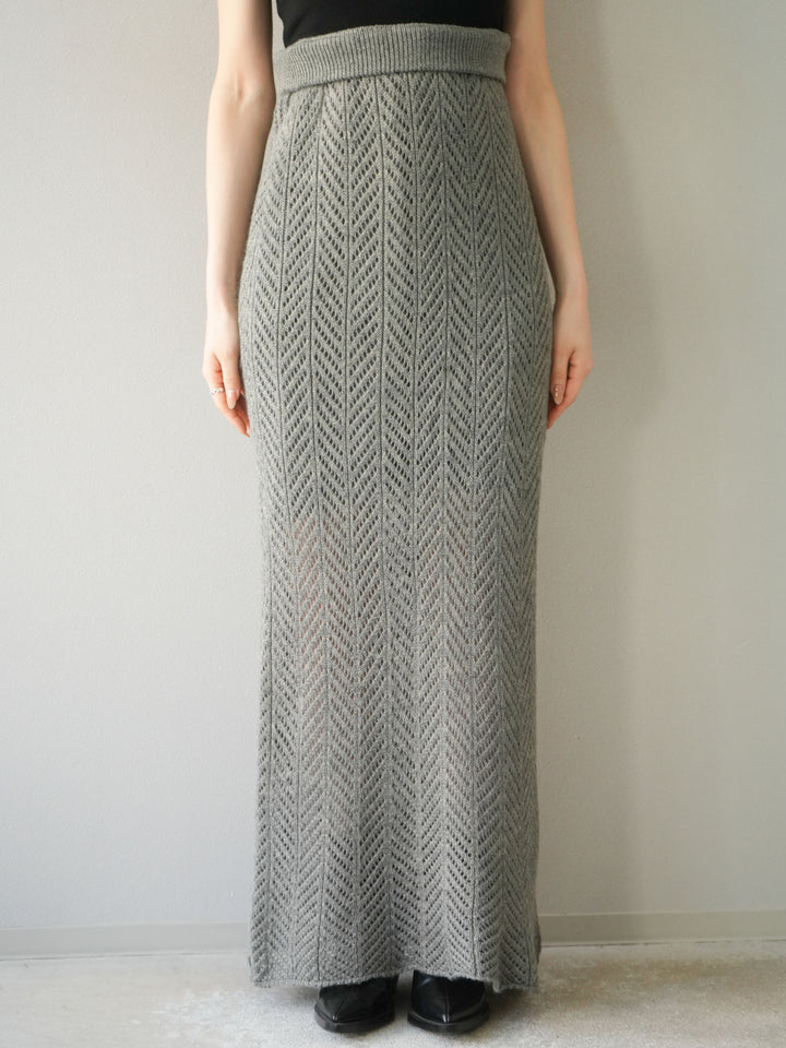 [予約]透かし編みニットスカート/グレー