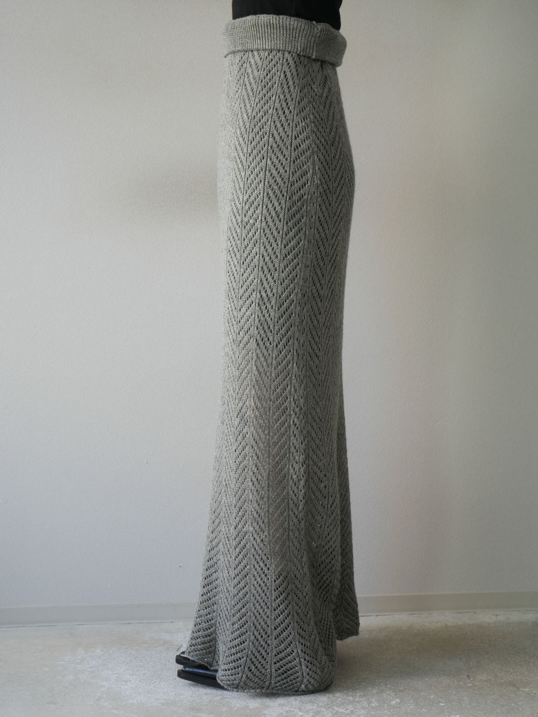 [予約]透かし編みニットスカート/グレー