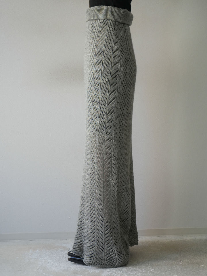 [予約]透かし編みニットスカート/グレー