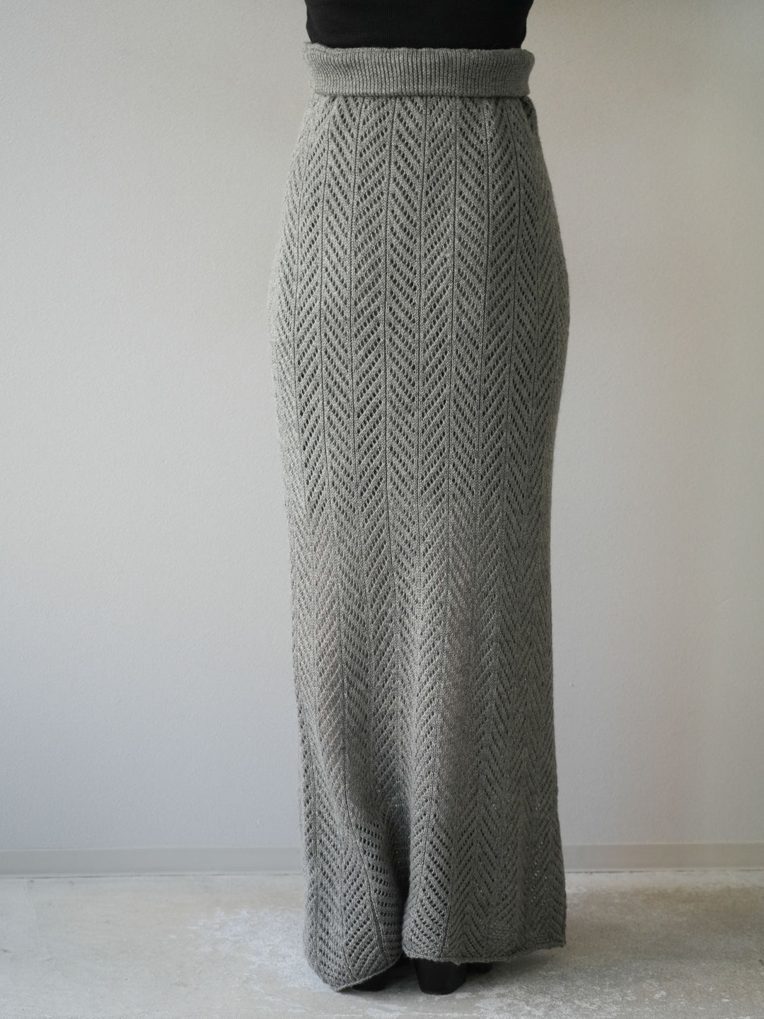 [予約]透かし編みニットスカート/グレー