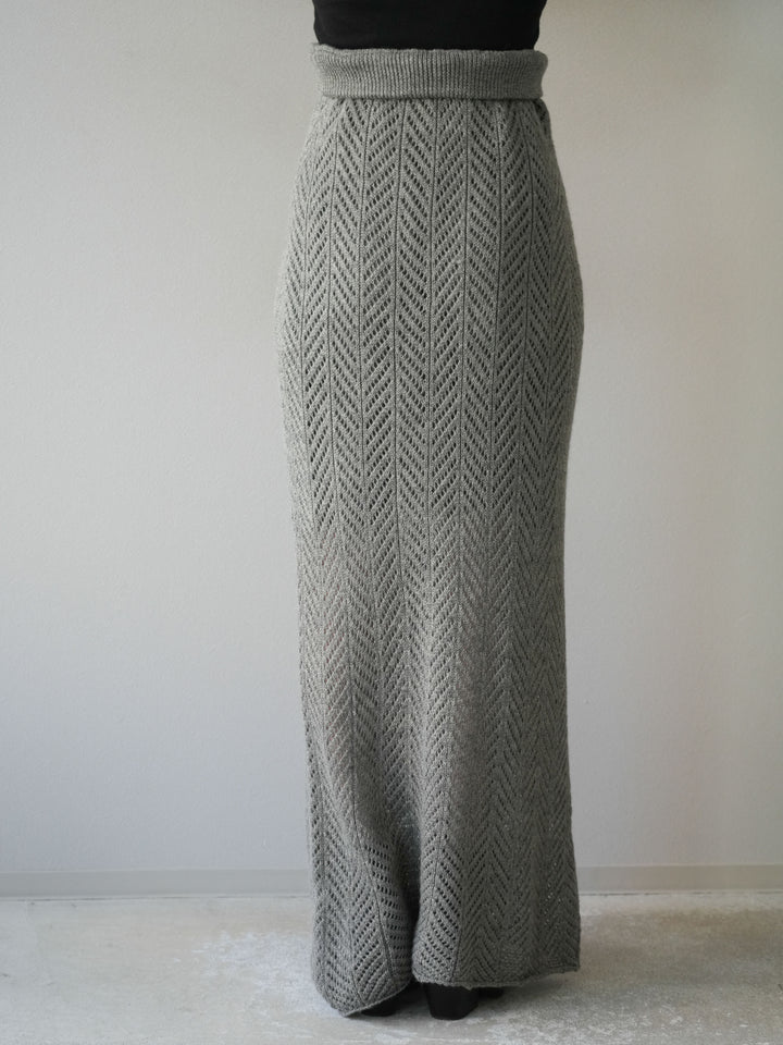 [予約]透かし編みニットスカート/グレー