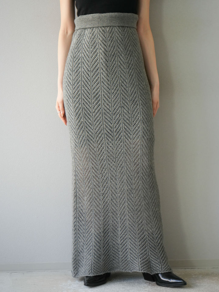 [予約]透かし編みニットスカート/グレー