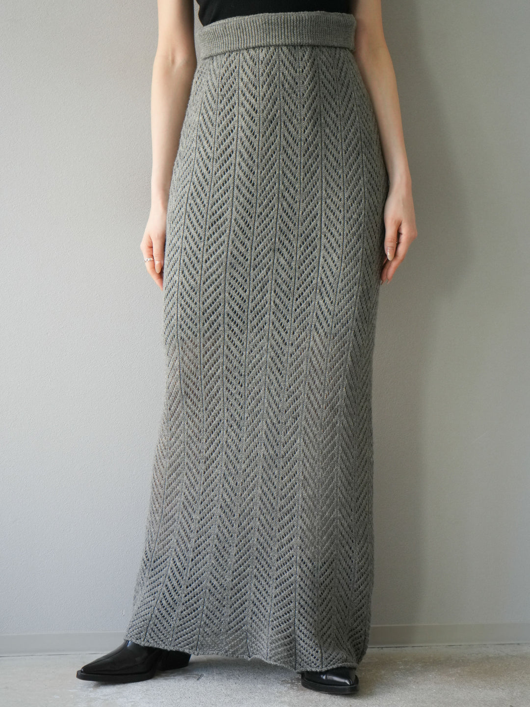 [予約]透かし編みニットスカート/グレー