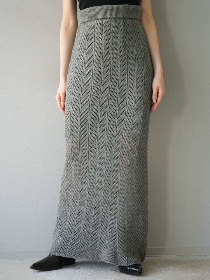 [予約]透かし編みニットスカート/グレー