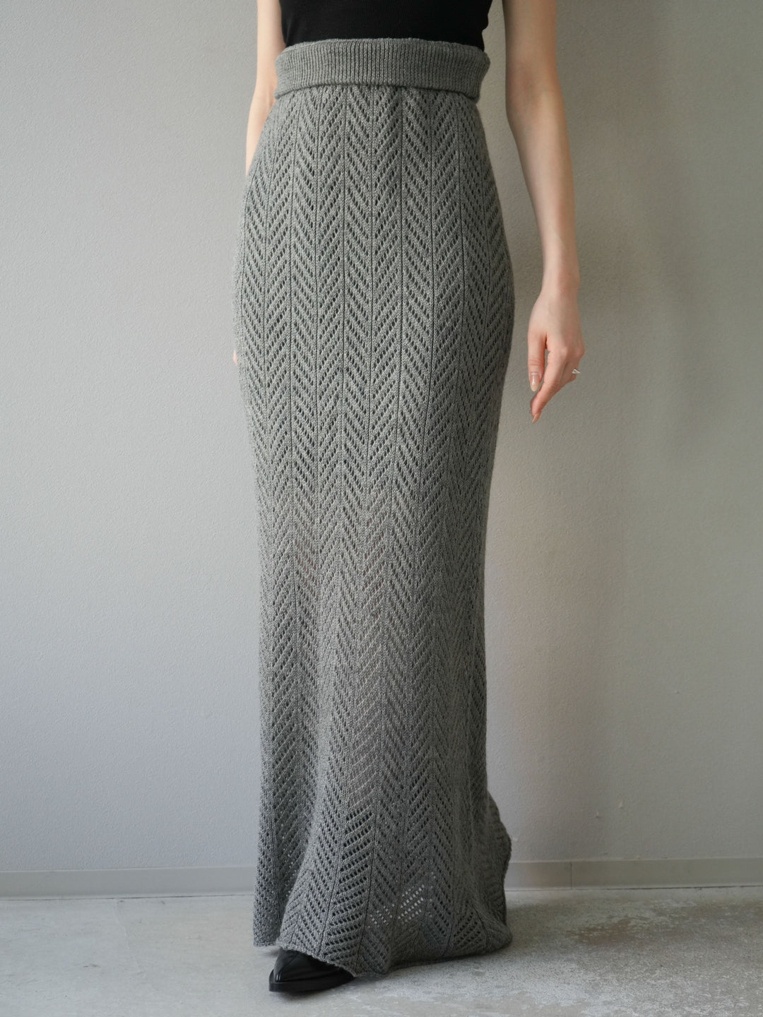 [予約]透かし編みニットスカート/グレー