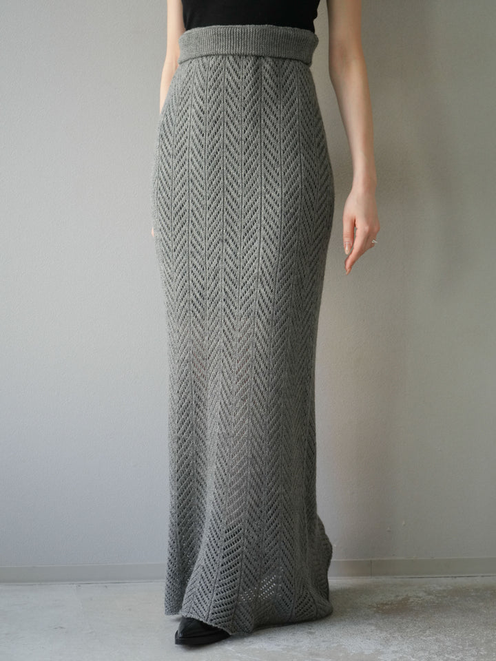 [予約]透かし編みニットスカート/グレー