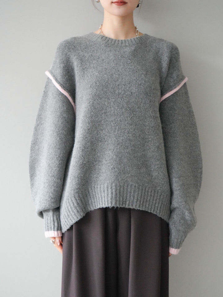 [予約]バイカラーパイピングニットプルオーバー/gray