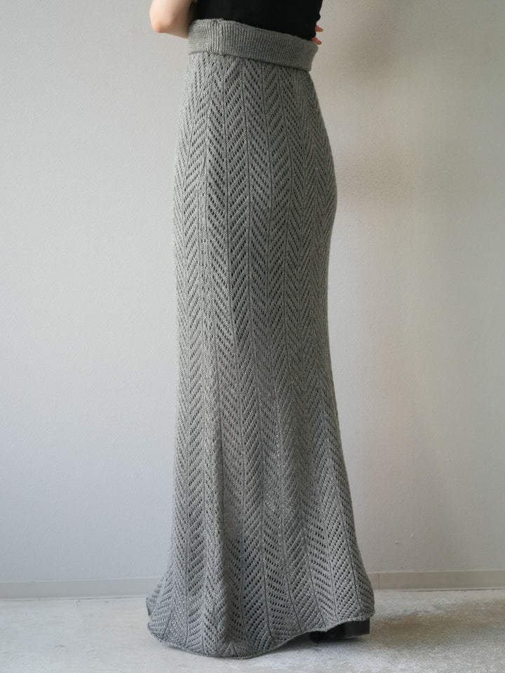 [予約]透かし編みニットスカート/グレー