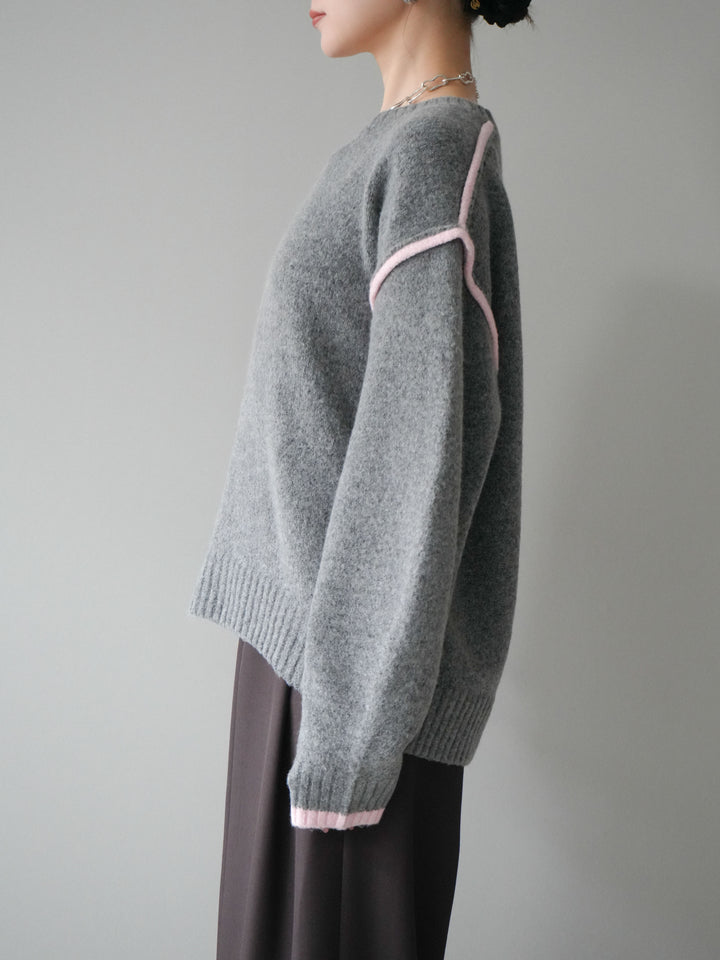 [予約]バイカラーパイピングニットプルオーバー/gray