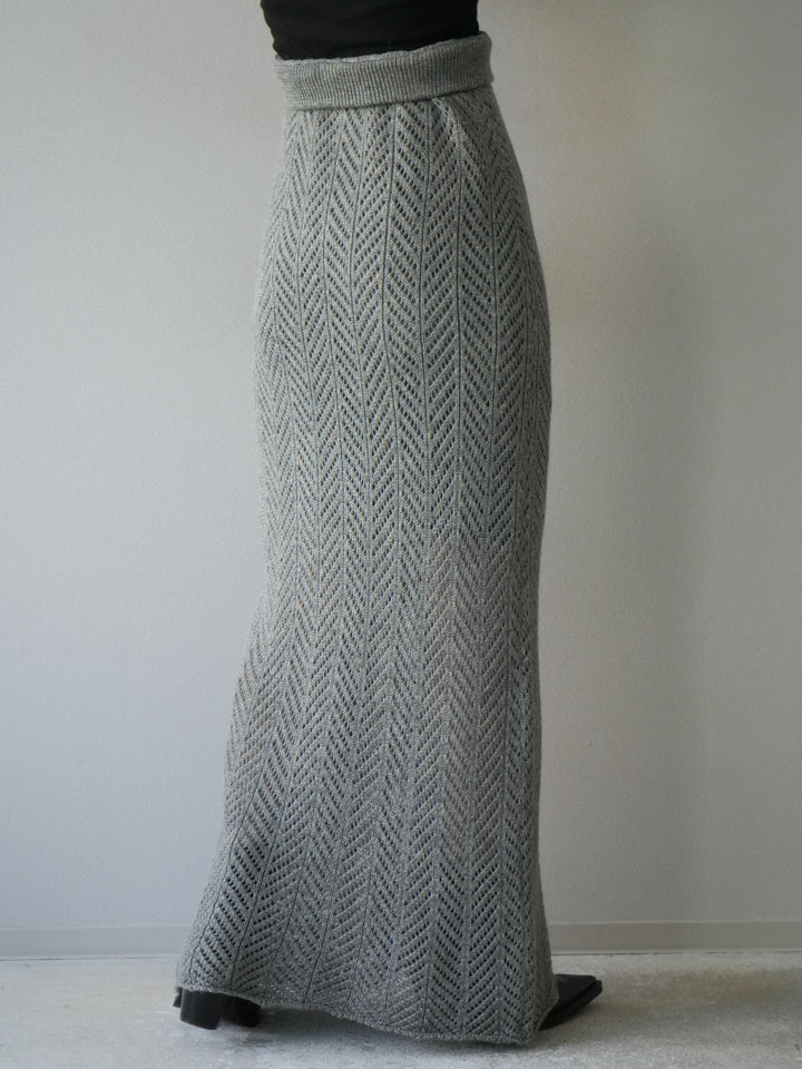 [予約]透かし編みニットスカート/グレー