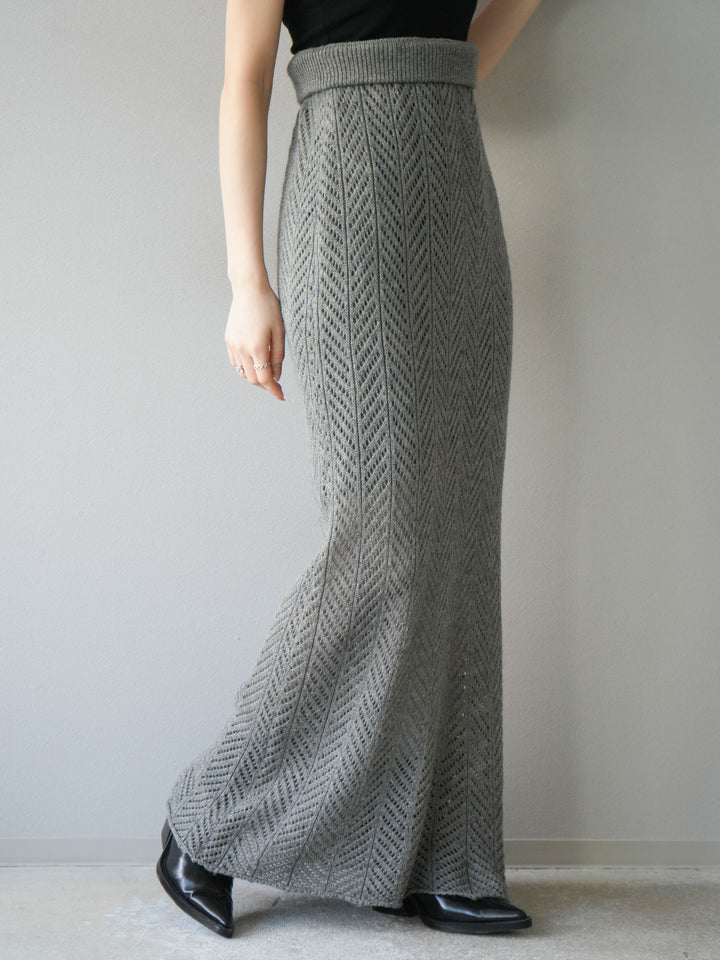 [予約]透かし編みニットスカート/グレー