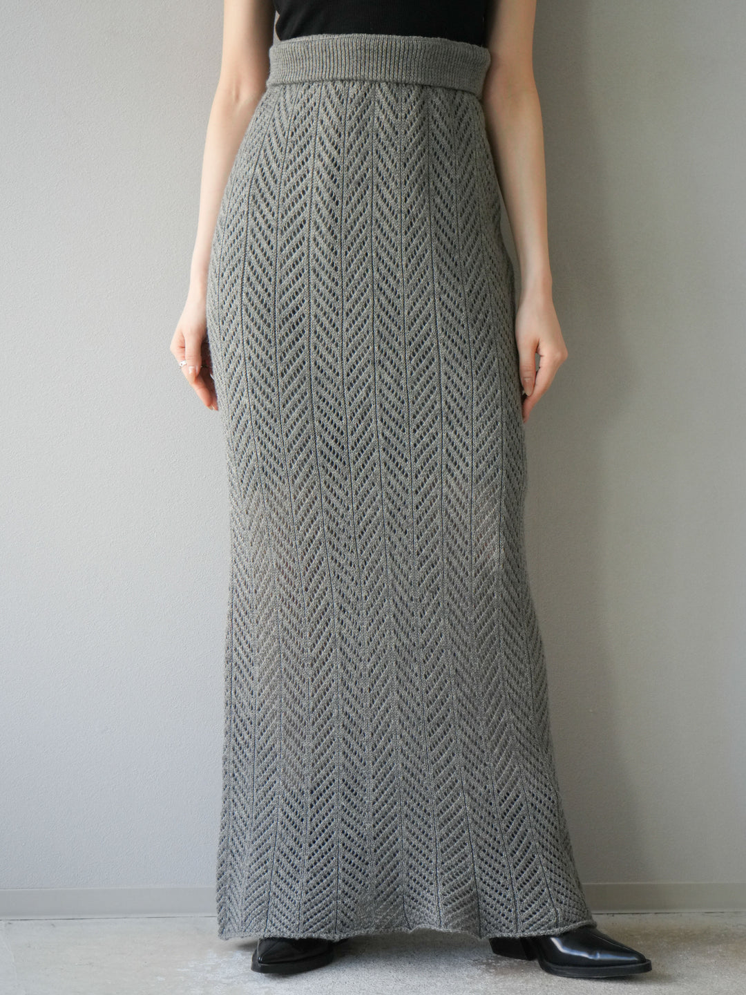 [予約]透かし編みニットスカート/グレー