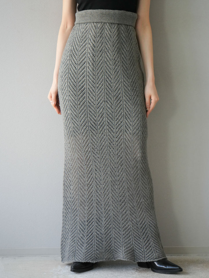 [予約]透かし編みニットスカート/グレー