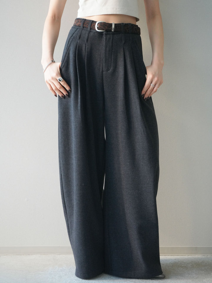 [予約]アニマル柄ベルト付きウールタッチワイドパンツ/charcoal